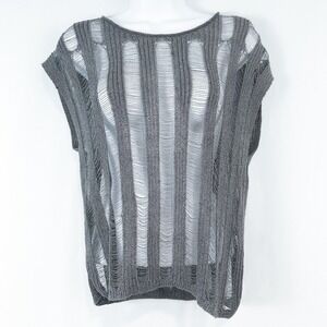 Eileen Fisher Linen Blend Loose Knit Sleeveless Top Small Gray Sheer Boho‎ Indie